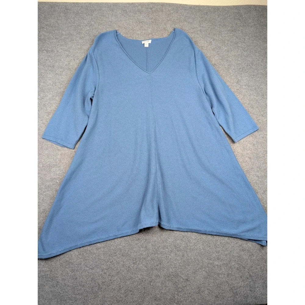 Pure Jill, J. Jill Blue V-Neck Sharkbite‎ Hem Tunic Sweater 3/4 Sleeve Large